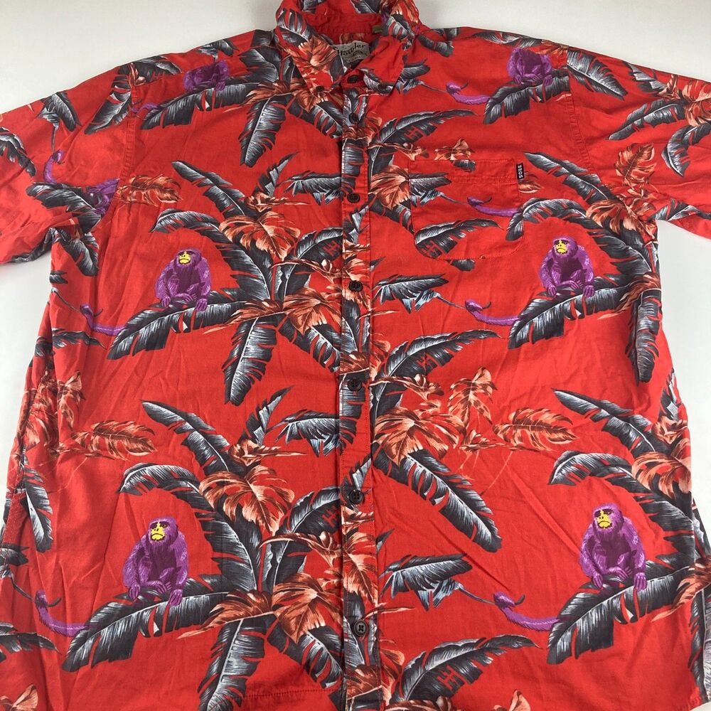 Howler Brothers Shirt Mens XL Monkey Hawaiian Camp Tropical Red Cotton